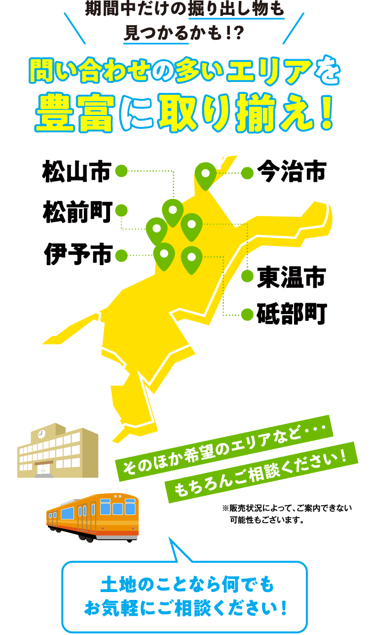 土地のお問い合わせの多いエリアを豊富に取り揃え