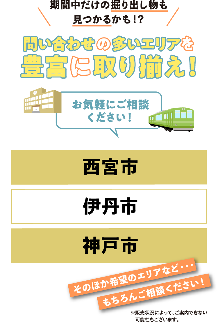 土地の問い合わせの多いエリアを豊富に取り揃え