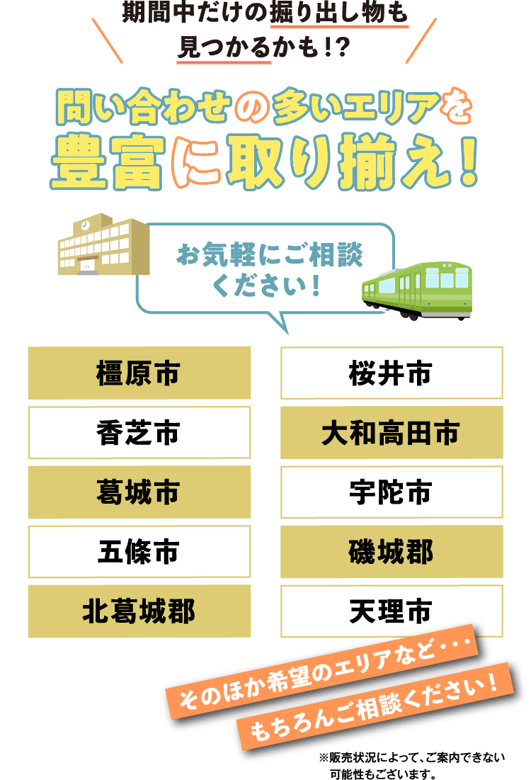 土地の問い合わせの多いエリアを豊富に取り揃え