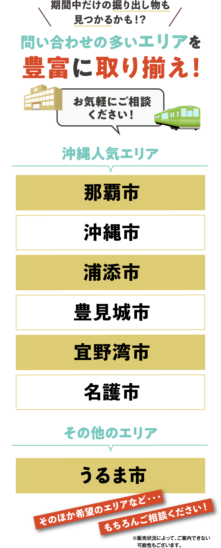 土地の問い合わせの多いエリアを豊富に取り揃え